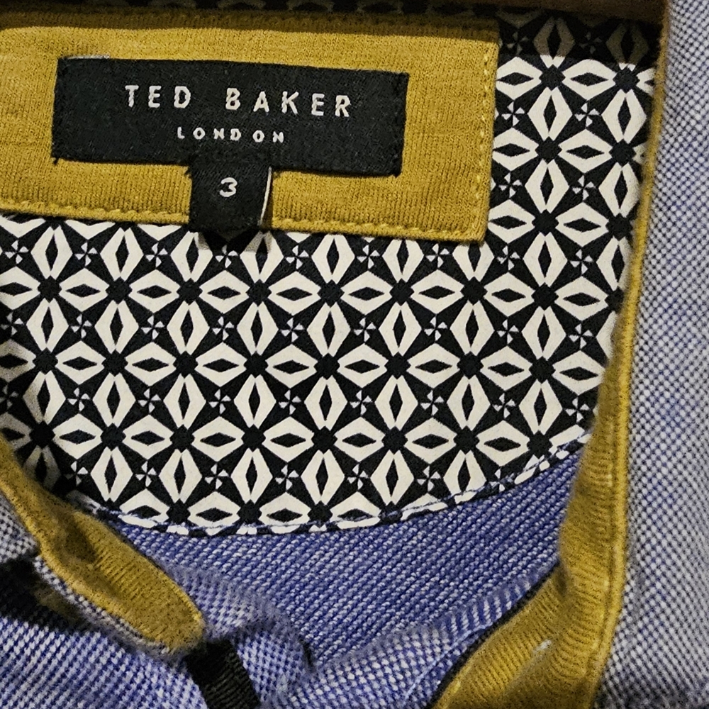 Ted Baker Blue and Yellow Geometric Collar Shirt